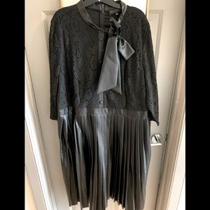 Black Lace and Leather Ruffle Dress